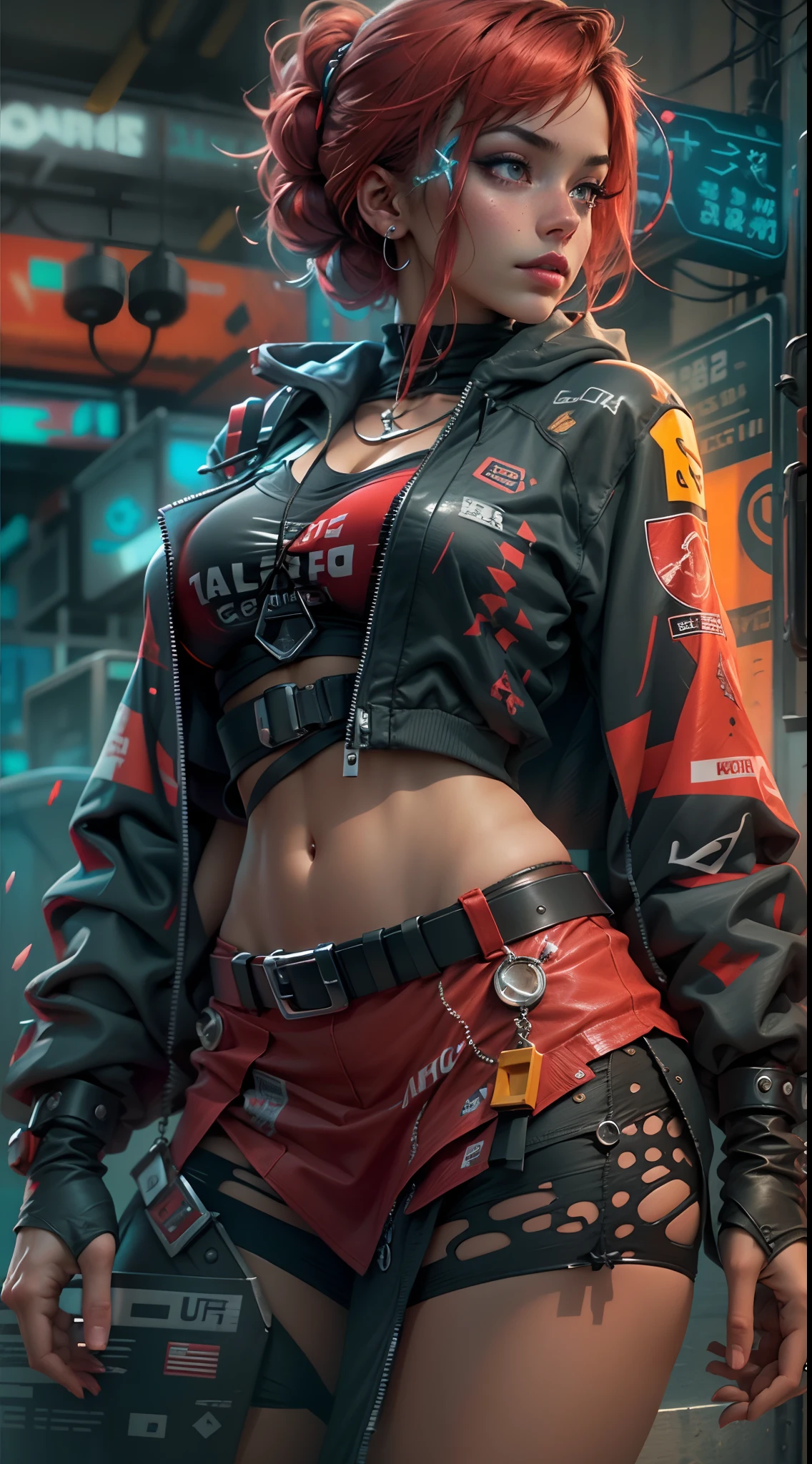 motor irreal:1.4,CG ultra realista 64K, fotorrealista:1.4, textura de la piel:1.4, obra maestra:1.4,Hermosa mujer con lingeries  babydoll、Ropa corta estilo cyberpunk color amarillo, pantimedias red , mini skirt blue,