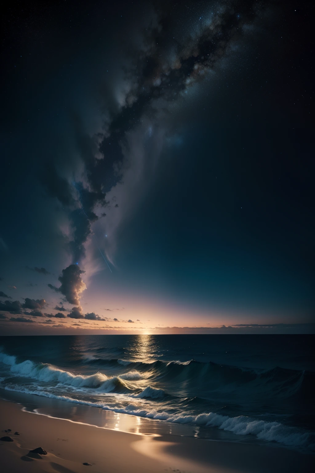 Starry sky at night by the sea