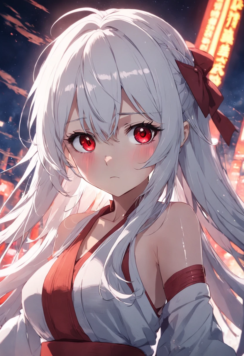 Bandage on the head、white  hair、The long-haired、red eyes