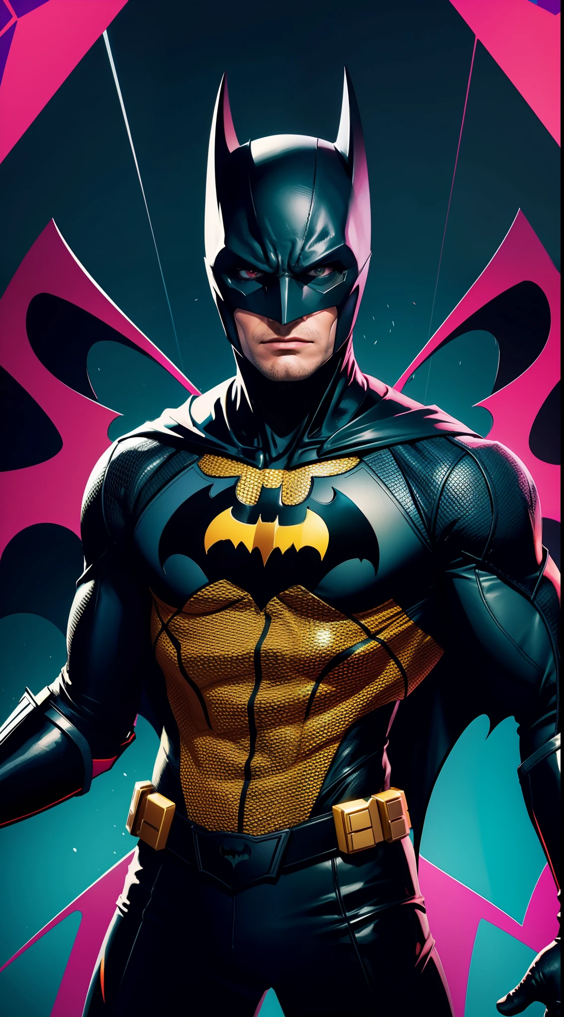 Batman Beyond from DC Comics, Masterpiece, Best Quality, abstract, Psychedelic, Neon, (honeycomb pattern), (creative:1.3), Sy3, SMM, fantasy00d