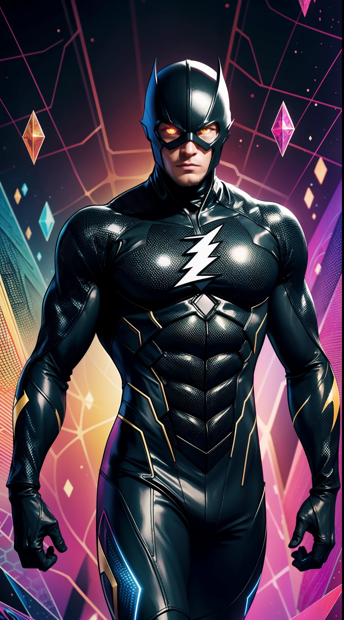 Black Flash from DC Comics, Masterpiece, Best Quality, abstract, Psychedelic, Neon, (honeycomb pattern), (creative:1.3), Sy3, SMM, fantasy00d