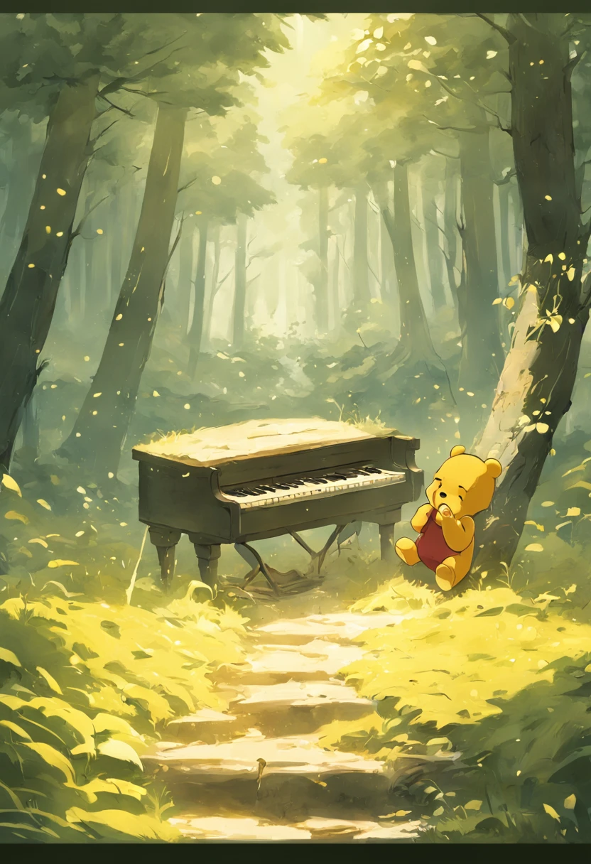 Create a follow-up based on Bible verse 1 Samuel verse 2.Winnie the Pooh playing the piano in the forest