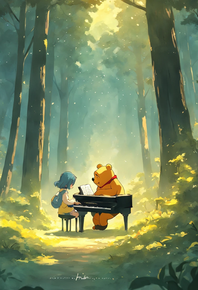 Create a follow-up based on Bible verse 1 Samuel verse 2.Winnie the Pooh playing the piano in the forest