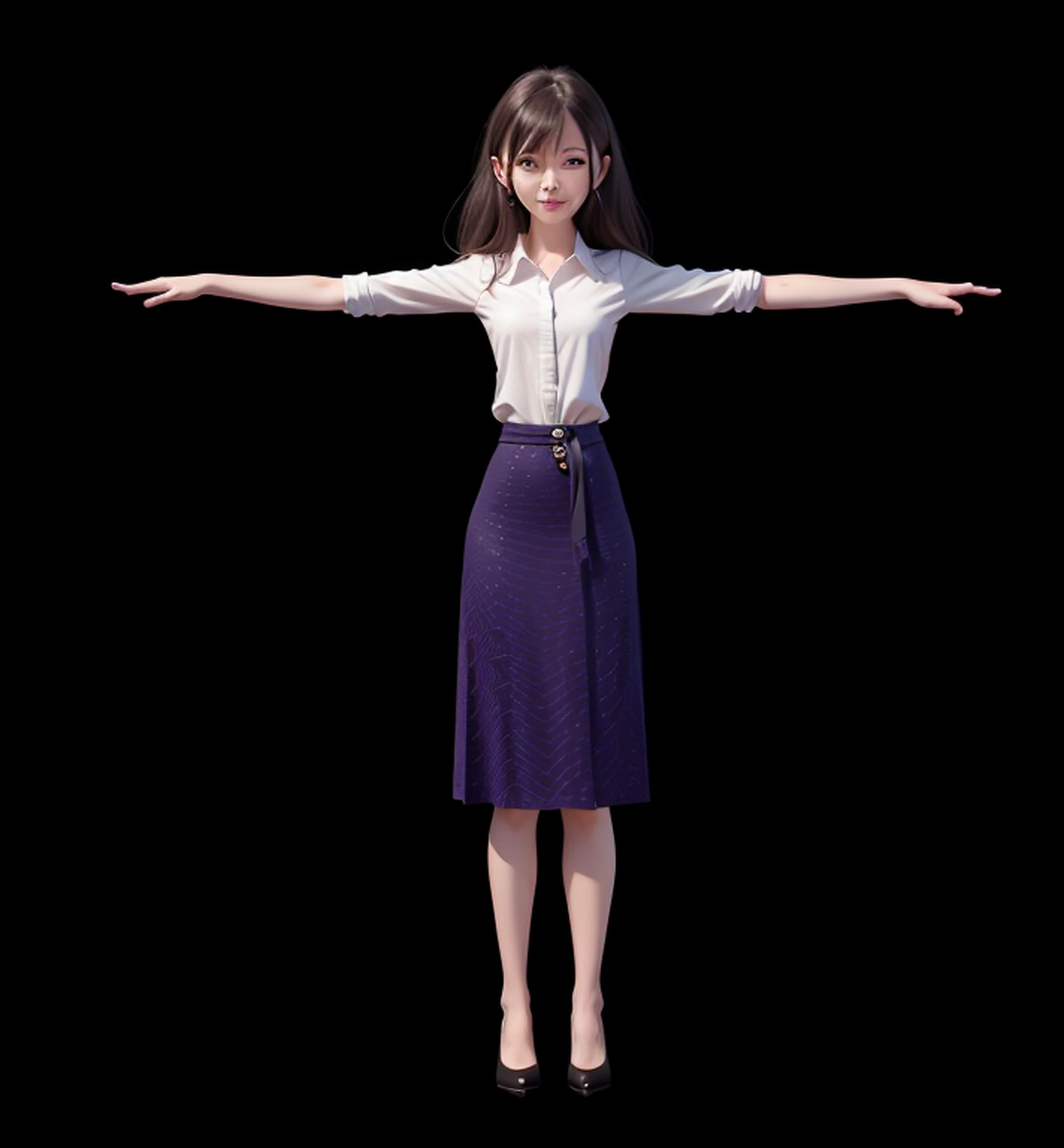 in a skirt,Arad woman with outstretched arms, highly detailed character, an animated character, 3 d character, 3d character, Female character, character is in her natural pose, full body single character, character posing, render of a cute 3d anime girl, character model, fully body pose, full body character, 3 d character render, heroines,Stylish white shirt,