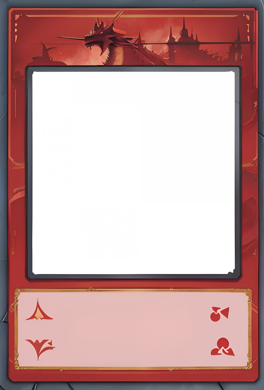 a closeup of a card with the image of a dragon, game card frame, card template, card frame, card back template, whole card, Placa UI, full card design, card art, game overlay, trading card fond, centrado no painel, Magic Card, retrato claro, yugioh card, Background Story(solid), the front of a trading card