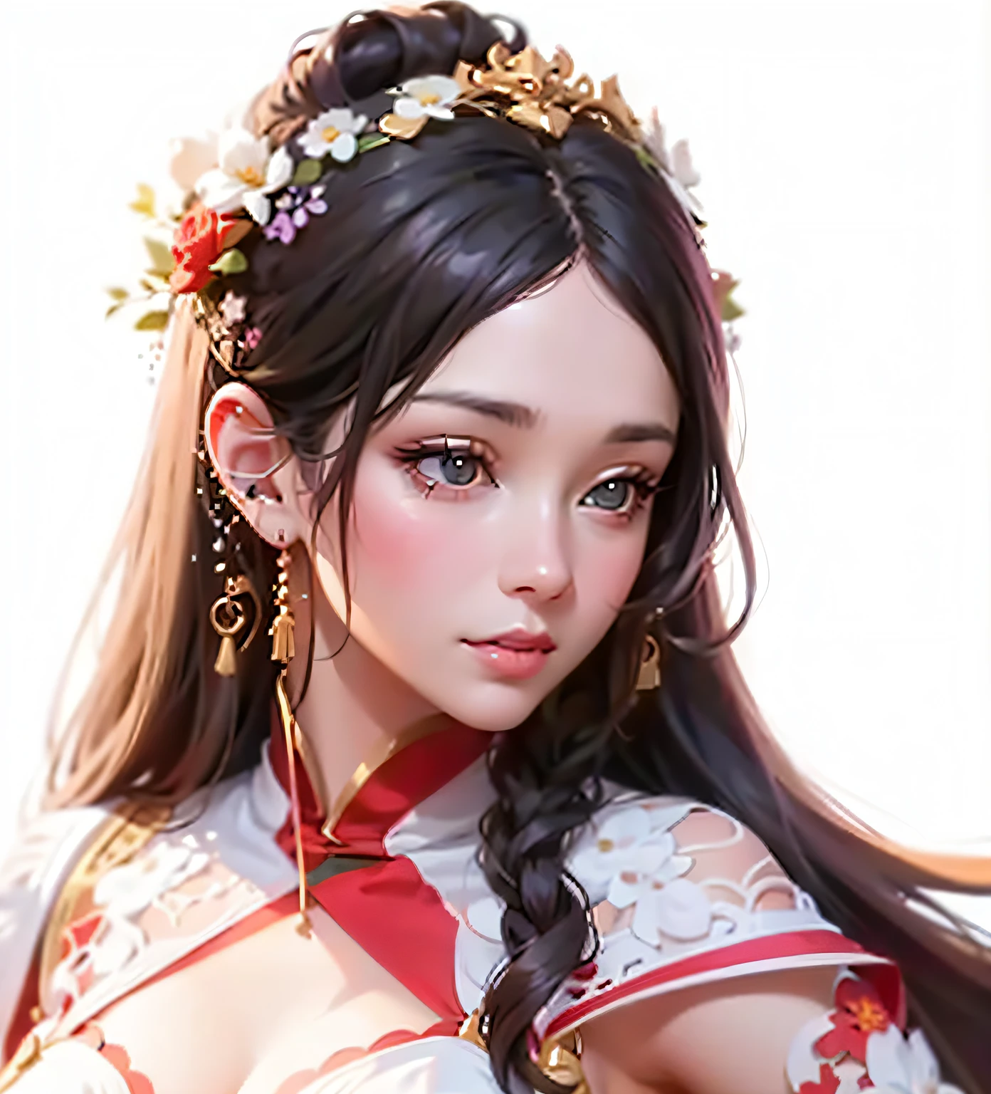 1 long hair,Girl with a flower in her hair, Guviz, author:Fan Qi, by Yang J, G Liulian art style, Guviz-style artwork,Beautiful character painting,young girl,Super beauty,Beautiful face,Realistic,8K,16k,Masterpiece,goodlooking,
