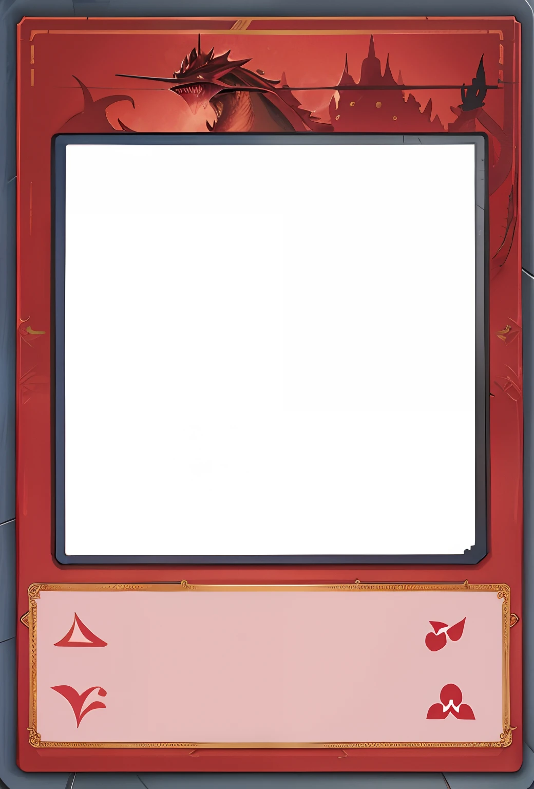 a closeup of a card with the image of a dragon, game card frame, card template, card frame, card back template, whole card, Placa UI, full card design, card art, game overlay, trading card fond, centrado no painel, Magic Card, retrato claro, yugioh card, Background Story(solid), the front of a trading card