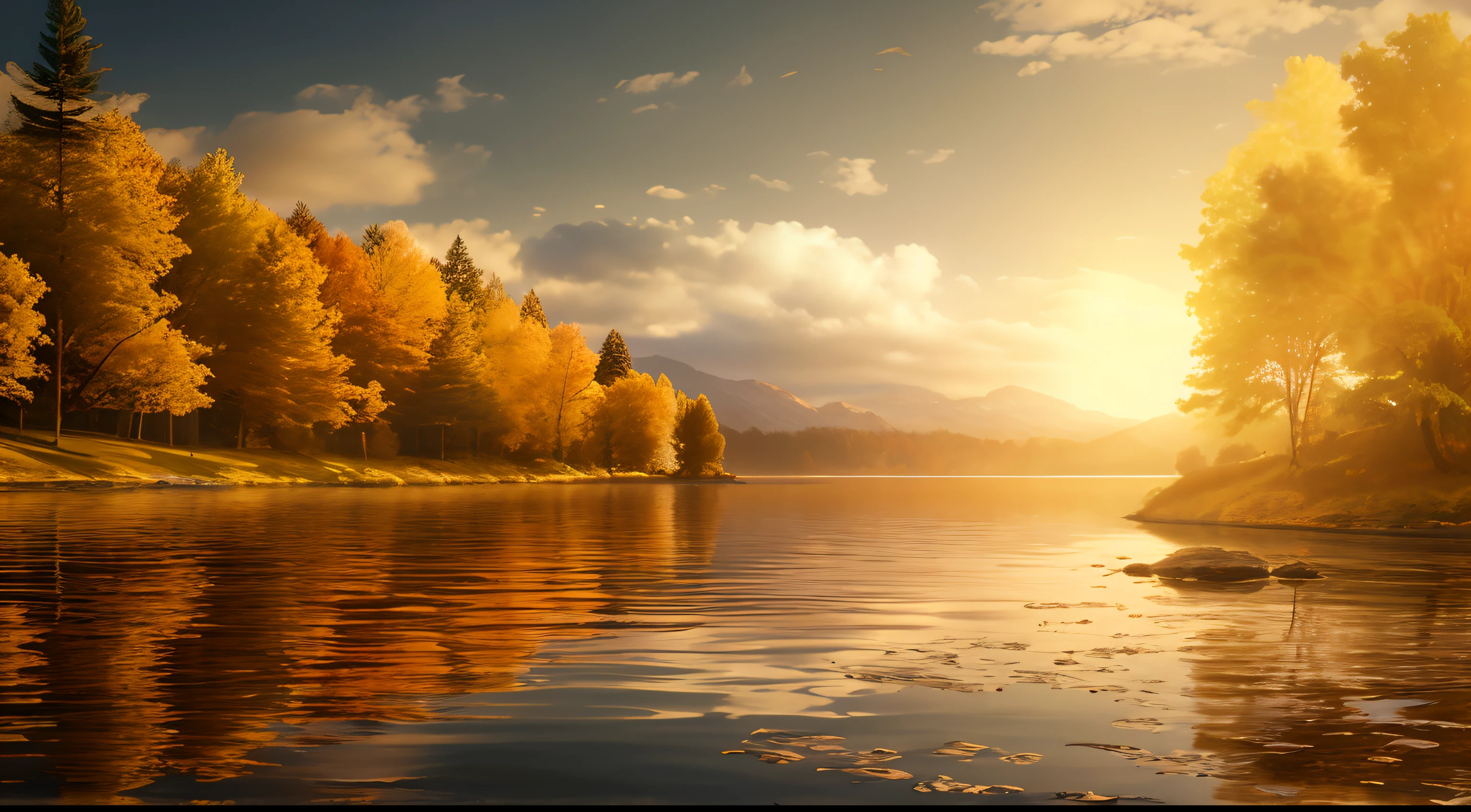 Tree in the background, warm beautiful scene, beautiful high resolution, autumn sunrise warm light, natural landscape beauty, wallpaper hd, Beautiful wallpaper, autumn sunset, soft autumn sunlight, beautiful landscape rendering, Landscape wallpaper, beautiful lake background, sunny amber morning light, at sunset in autumn, Nature wallpaper, autumn light, autumn tranquility, beautifully lit landscape, Autumn