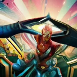 Supergirl in Spider-Man, masterpiece, best quality, abstract, psychedelic, neon, (honeycomb pattern), (creative:1.3), sy3, SMM, fantasy00d