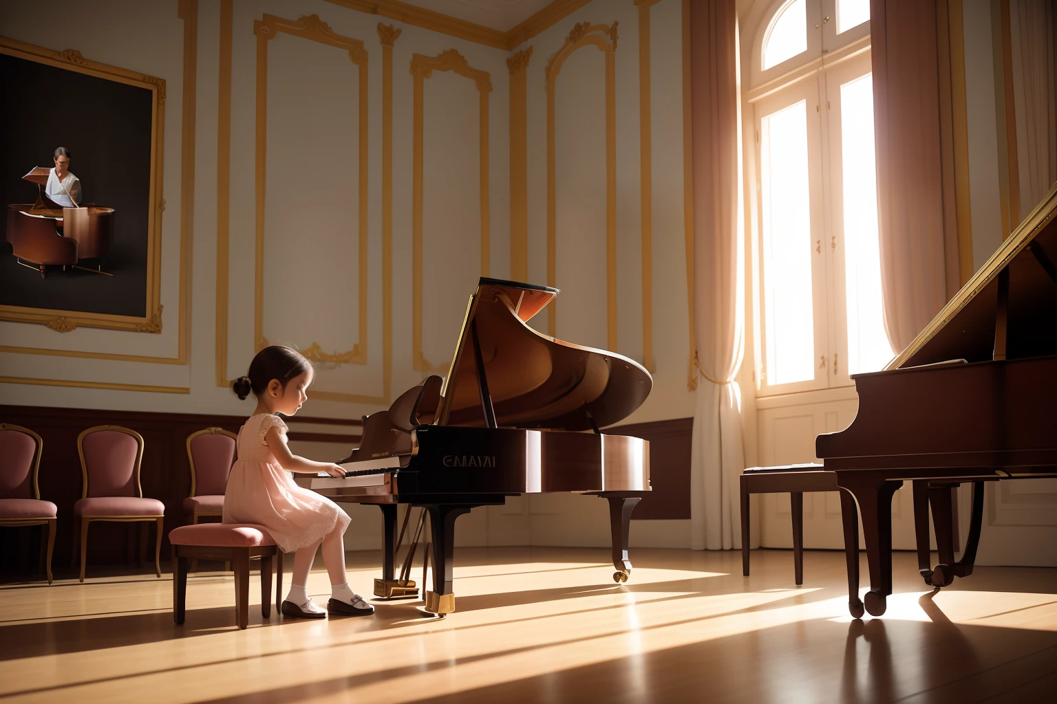Date: 2010
Country: Austria
Description: In a grand Austrian concert hall, a /tween anist performs a classical piece on a pastel-hued piano. The luminous daylight adds a touch of elegance, capturing Austria's rich musical heritage.