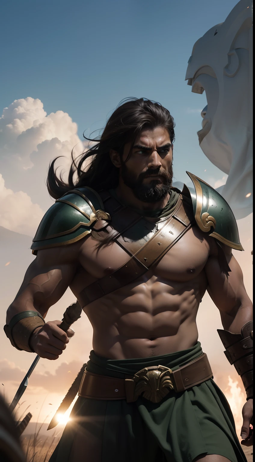 Create an image that embodies the spirit of the Spartan warrior Dienekes. Depict him on the battlefield, a fearless and unyielding figure, inspiring his fellow Spartans with his unwavering determination and bravery. epic, realistic, 8k