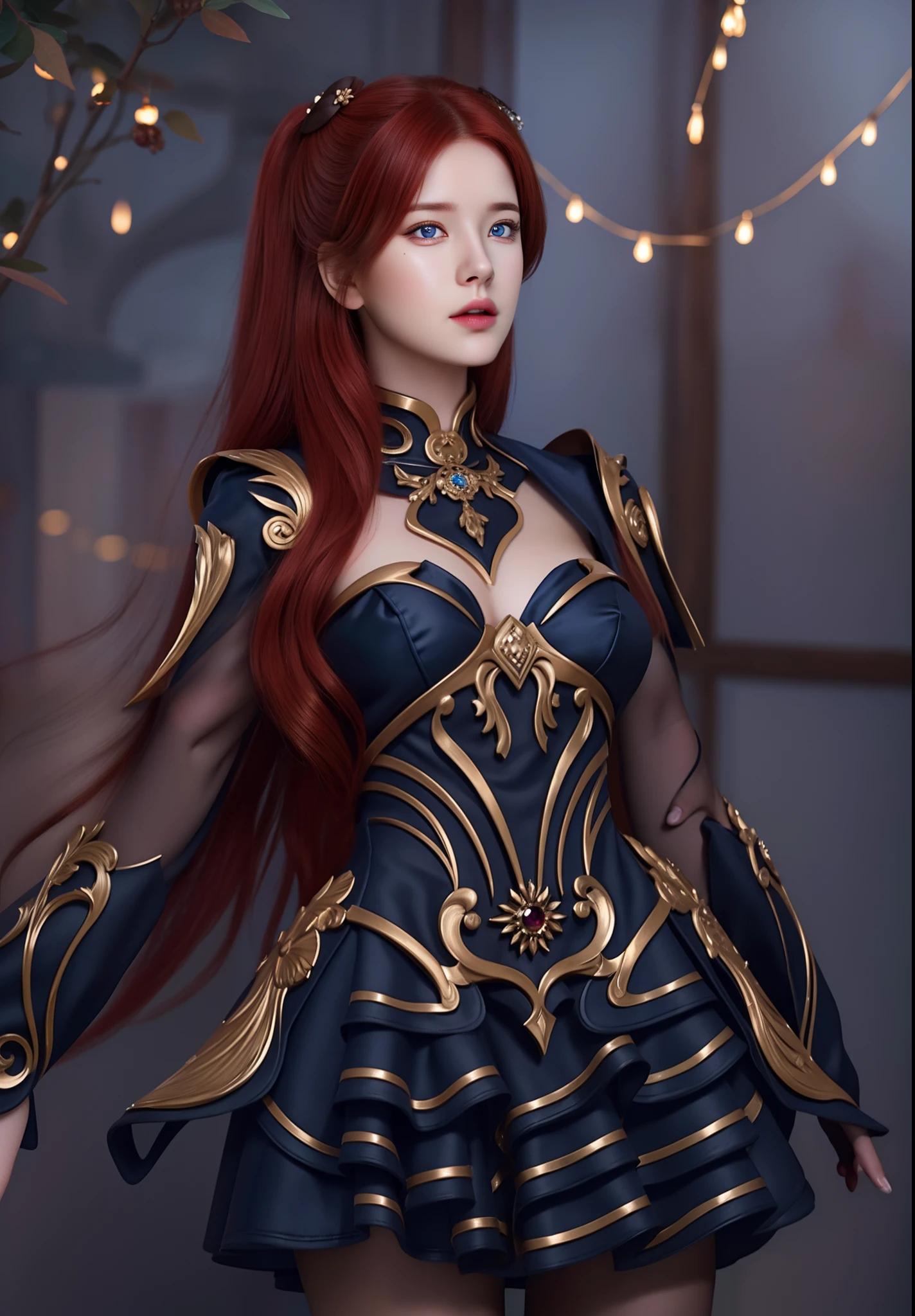 (hyperrealistic), (illustration), (high resolution), (8K), (extremely detailed), (best illustration), (beautiful detailed eyes), (best quality), (ultra-detailed), (masterpiece), (wallpaper), (photorealistic), (natural light), (rim lighting), (detailed face), (high detailed realistic skin texture), (anatomically correct), (solo), (1 girl), (high detailed realistic hair), (red hair:1.2), spike hair, (heterochromic eyes), (detailed blue eyes), (small moles under the eyes), (realistic big breasts:1.5), (plump breasts:1.3), (exposed nipple breasts:1.3), (long legs), (slender abs), (dynamic pose), (closed mouth:1.3), nsfw,