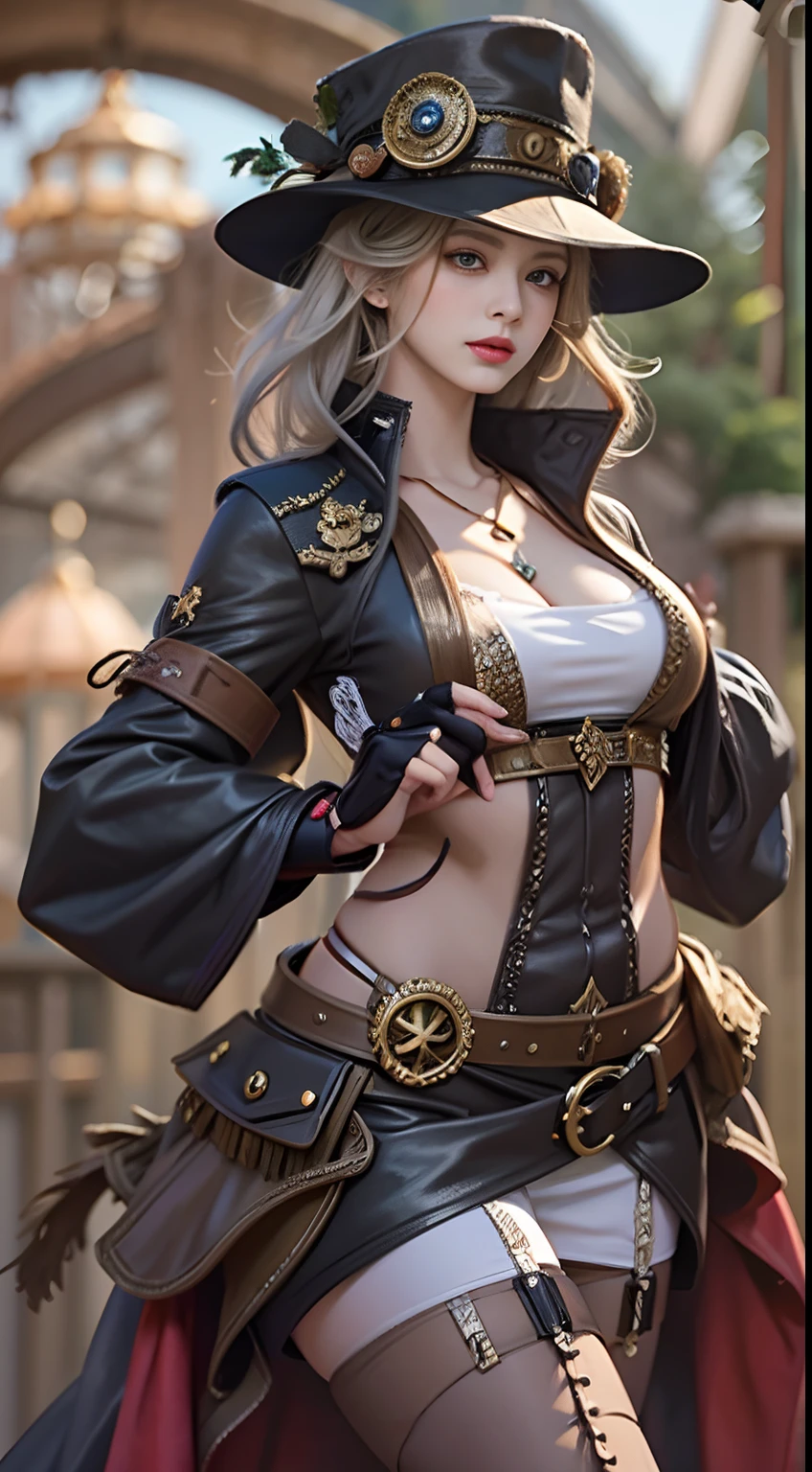 Lady of Alafed – Steampunk costume and hat pose, steampunk beautiful anime woman, by Yang J, guweiz on artstation pixiv, Stunning character art, cushart krenz key art feminine, fantasy outfit, guweiz on pixiv artstation, chengwei pan on artstation, style of wlop