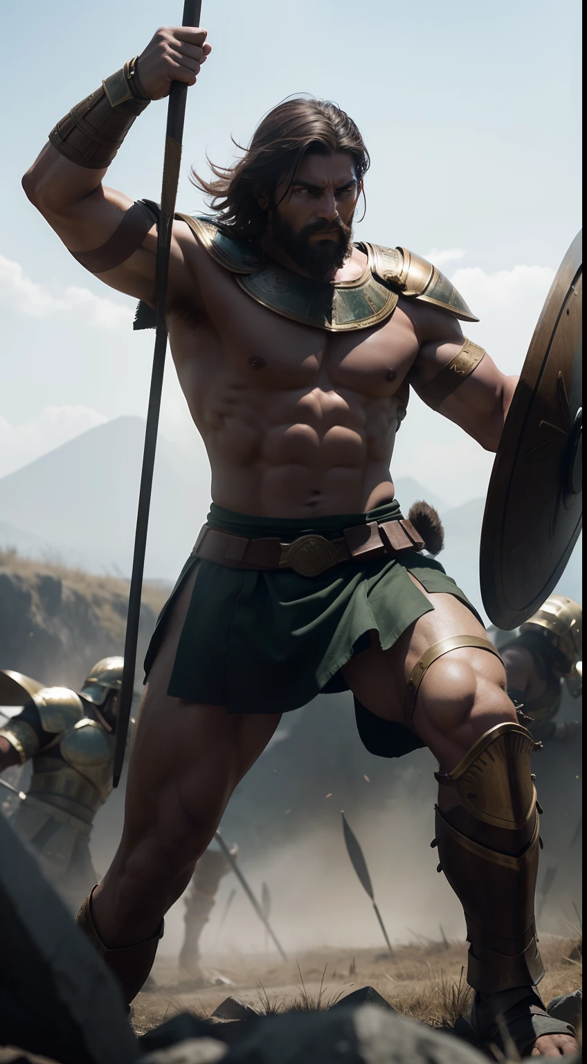 Create an image that embodies the spirit of the Spartan warrior Dienekes. Depict him on the battlefield, a fearless and unyielding figure, inspiring his fellow Spartans with his unwavering determination and bravery. epic, realistic, 8k