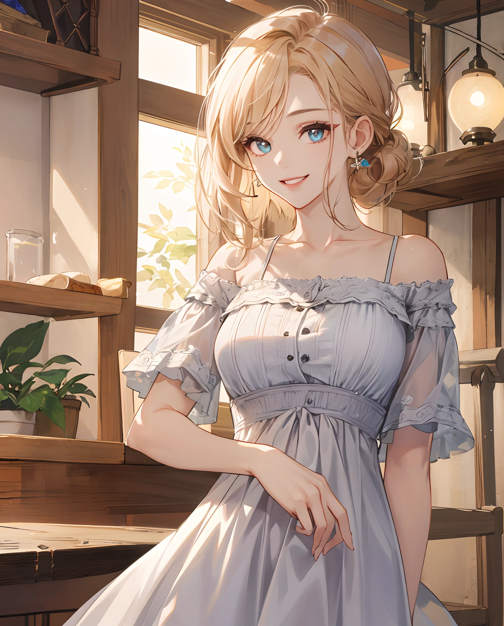 ((Best Quality, 8K, Masterpiece: 1.3)), 1girl, Slim Abs Beauty: 1.3, (Hairstyle Casual, Big Breasts: 1.2), Dress: 1.1, Super Fine Face, Delicate Eyes, Double Eyelids, Smile, Home