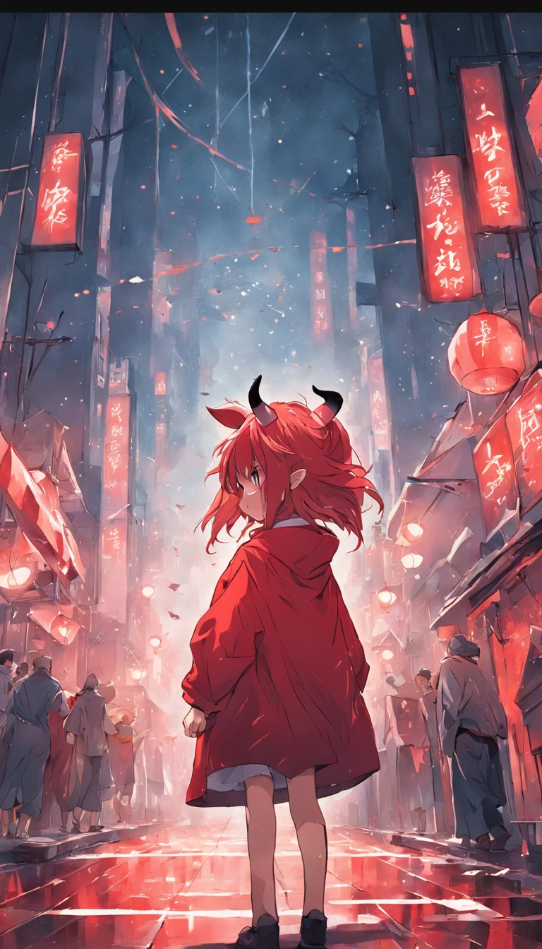 The cow wears red clothes and wears a hat
