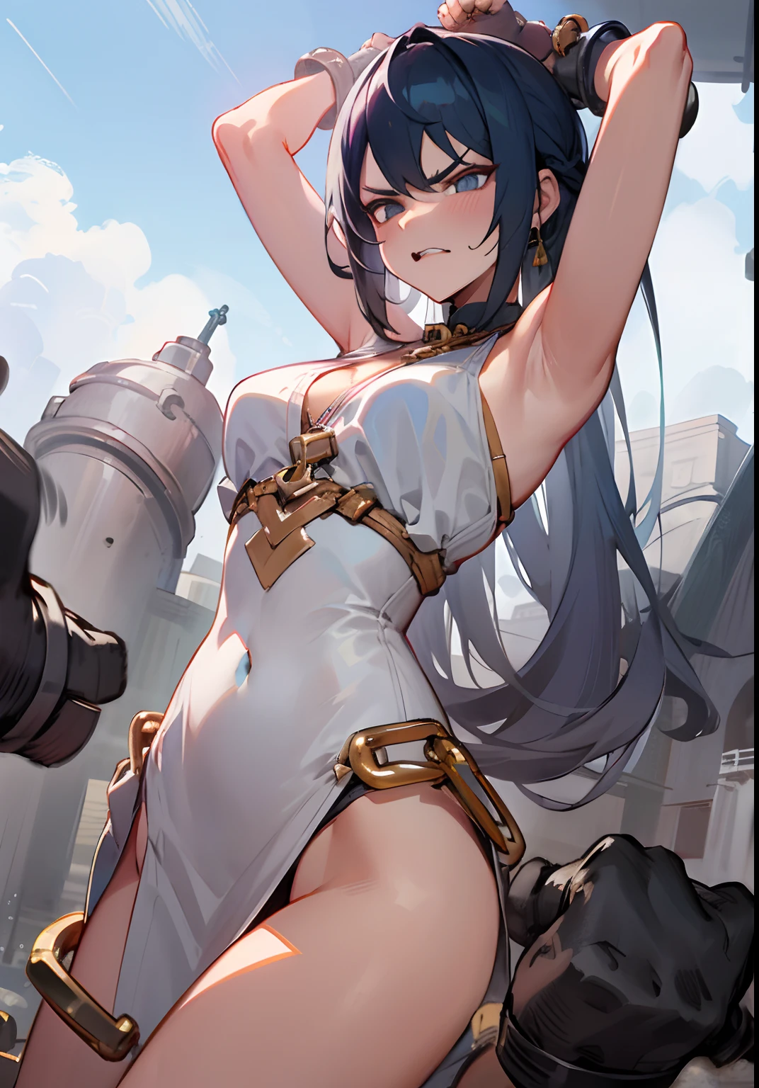 slaves，shackle，angry look，Raised sexy，