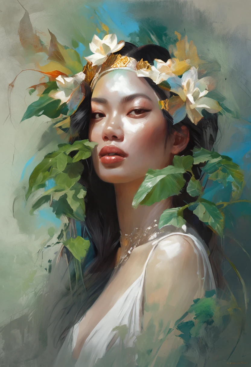 White face and white head,Asian women have leaves,holding a mic,Singing, beautiful fantasy portrait, beautiful fantasy art portrait, Beautiful surreal portrait, fantasy portrait, fantasy art portrait, detailed matte fantasy portrait, portrait of a dark fantasy nymph, Asian goddess, Beautiful digital artwork, gorgeous digital art,Background dream black surreal beautiful young woman, Fantasy art Behance,Cinematic light and shadow,k hd