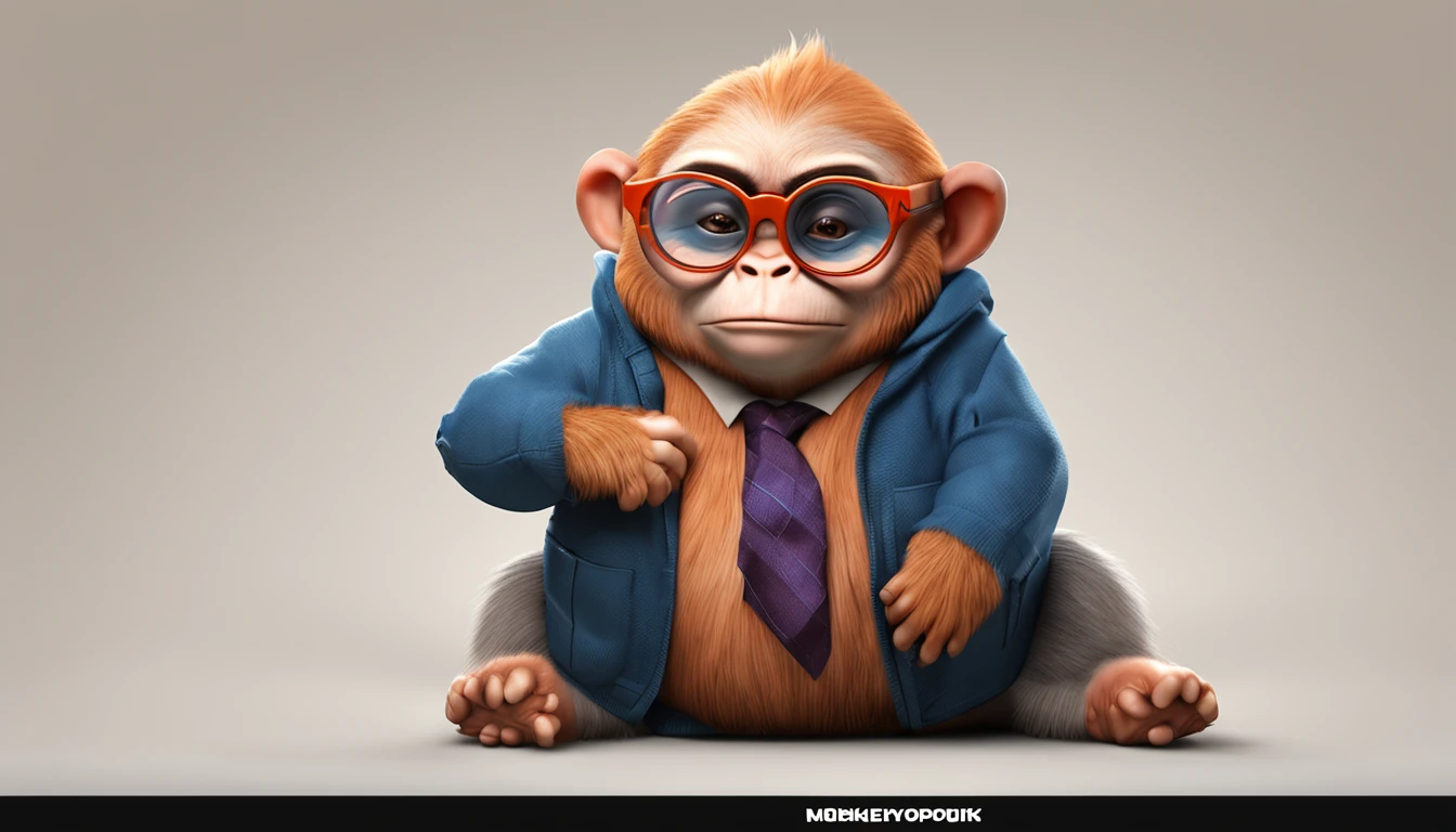 Create a logo depicting a chubby monkey wearing glasses. The logo should be in high-resolution colors. Make sure the monkey has a programmer's appearance and a plump posture.