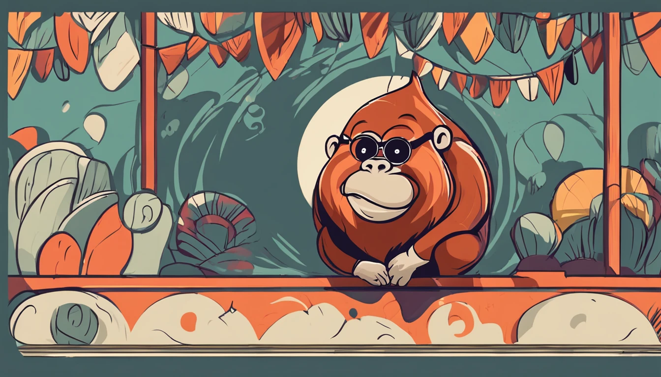 Create a logo depicting a chubby monkey wearing glasses. The logo should be in high-resolution colors. Make sure the monkey has a programmer's appearance and a plump posture.