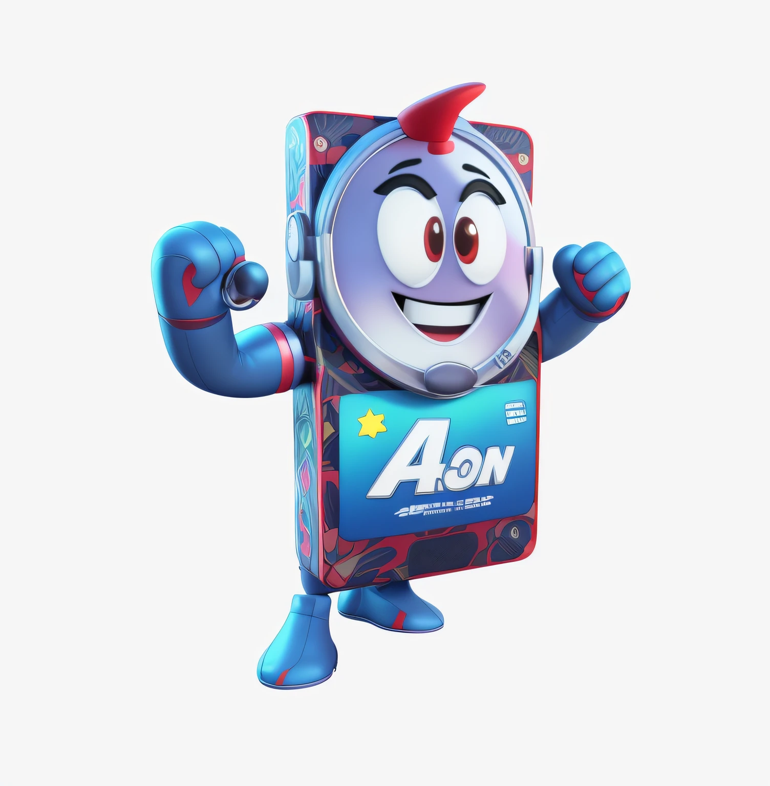 Close-up of cartoon phone wearing a red hat, promotional render, toon render keyshot, toon boom render, official render, 3D model of a Japanese mascot, toon rendering, atom, Adam, Eminem as M & Rice candy, rendered in cinema 4 d, Rendered in Cinema4D, m & M mascot, a digital rendering