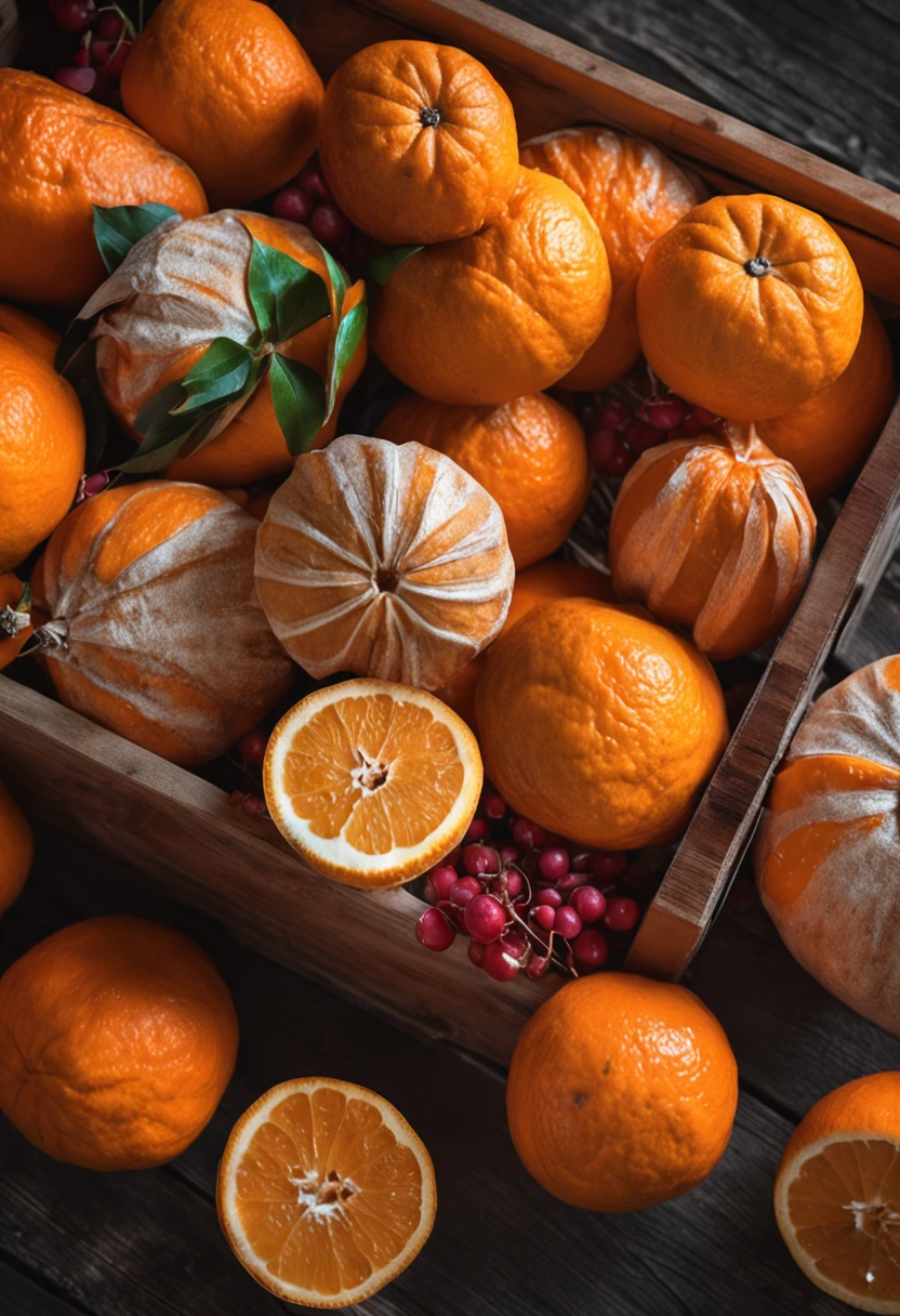 a wooden crate full of oranges