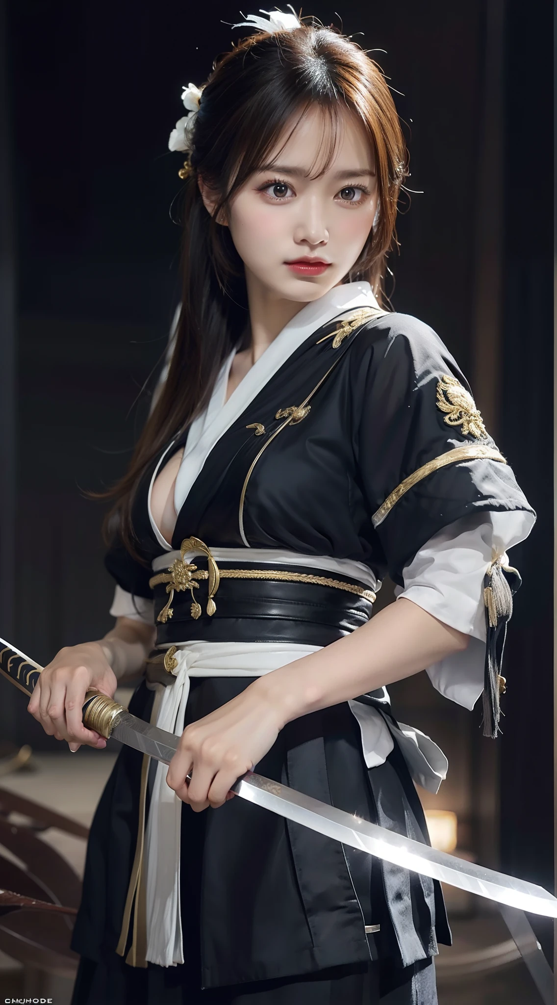 woman swordsman、knifes、huge tit