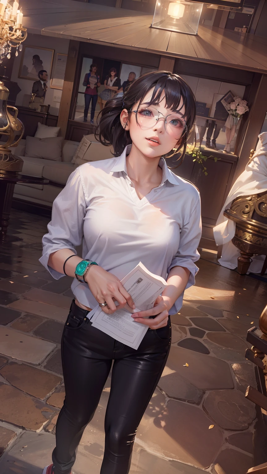 tmasterpiece,Best quality at best,Beautiful quality,Photorealsitic,looking at viewert,Detailed lighting,Extremely detailed skin,Extremely detailed hair,shadowing,8K:1.2,1girll,Short top,