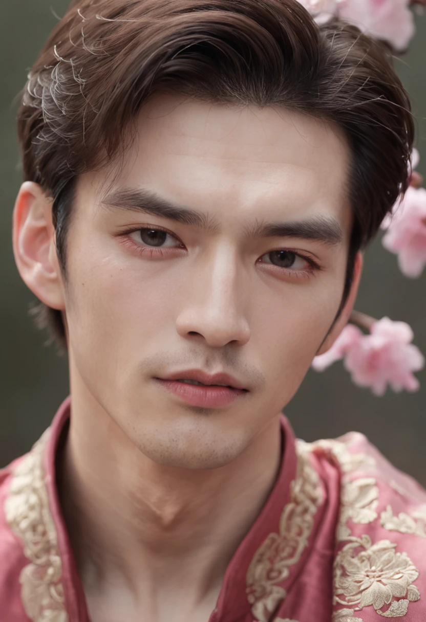 Hyper Real,Peach blossom eyes,Lying silkworm,Feeling cold,Cold white skin,brunette color hair,Crushed lid texture,A male god,Male celebrities,High value,tall nose bridge,male people