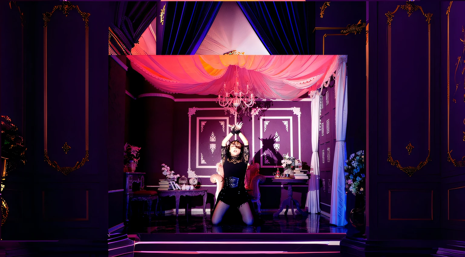 Content-based fill, marbled、Baroque architecture、Ruins、Large vase、Many flowers