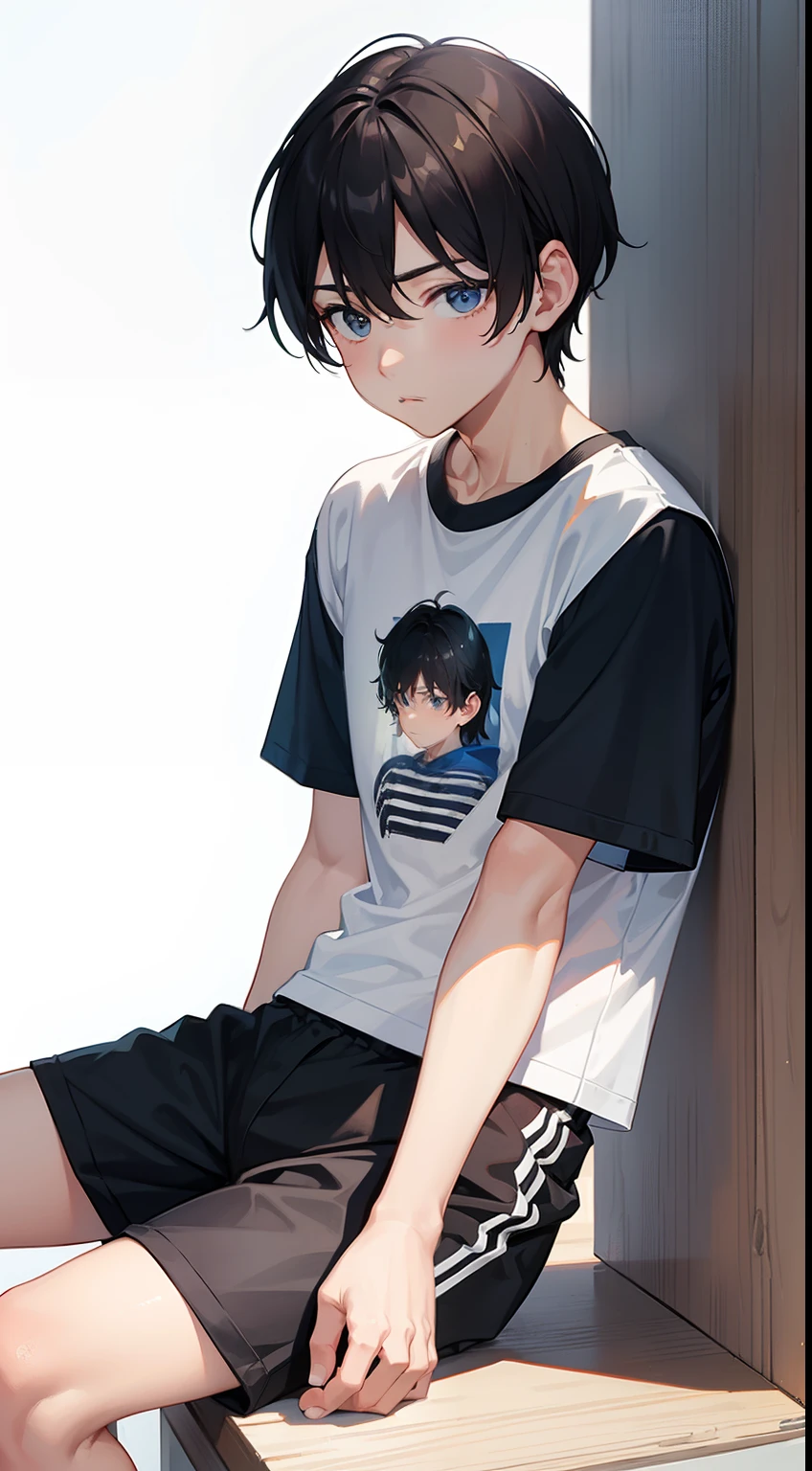 masterpiece, best quality, highres, 1boy, shirt, naked shirt, shirt tug <lora:shirt_tug:1.5>