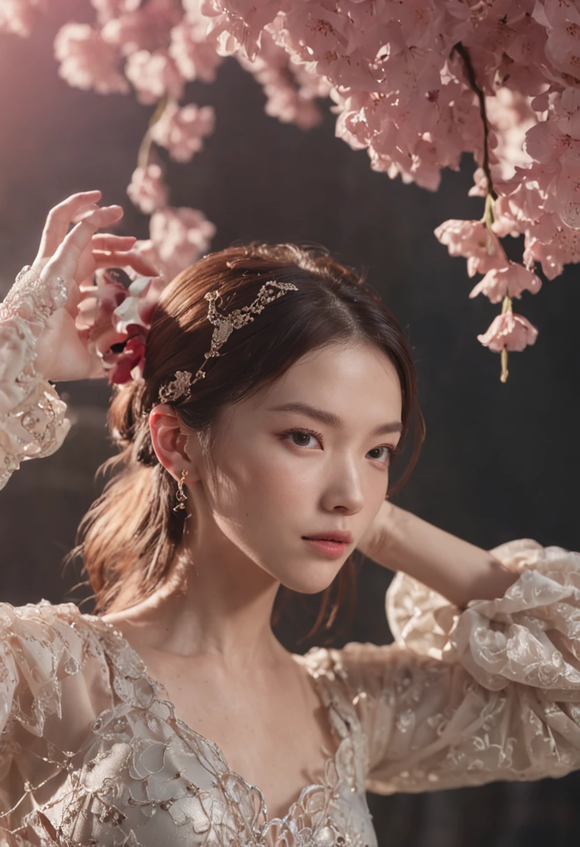 cinematic photo official art,unity 8k wallpaper,ultra detailed,aesthetic,masterpiece,best quality,photorealistic,entangle,mandala,tangle,entangle,1girl,chinese woman,cowboy shot,ecstasy of flower,dynamic angle,the most beautiful form of chaos,elegant,a brutalist designed,vivid colours,romanticism,atmospheric . 35mm photograph, film, bokeh, professional, 4k, highly detailed, skin detail realistic, ultra realistic,Light and Darkness,Life and Death