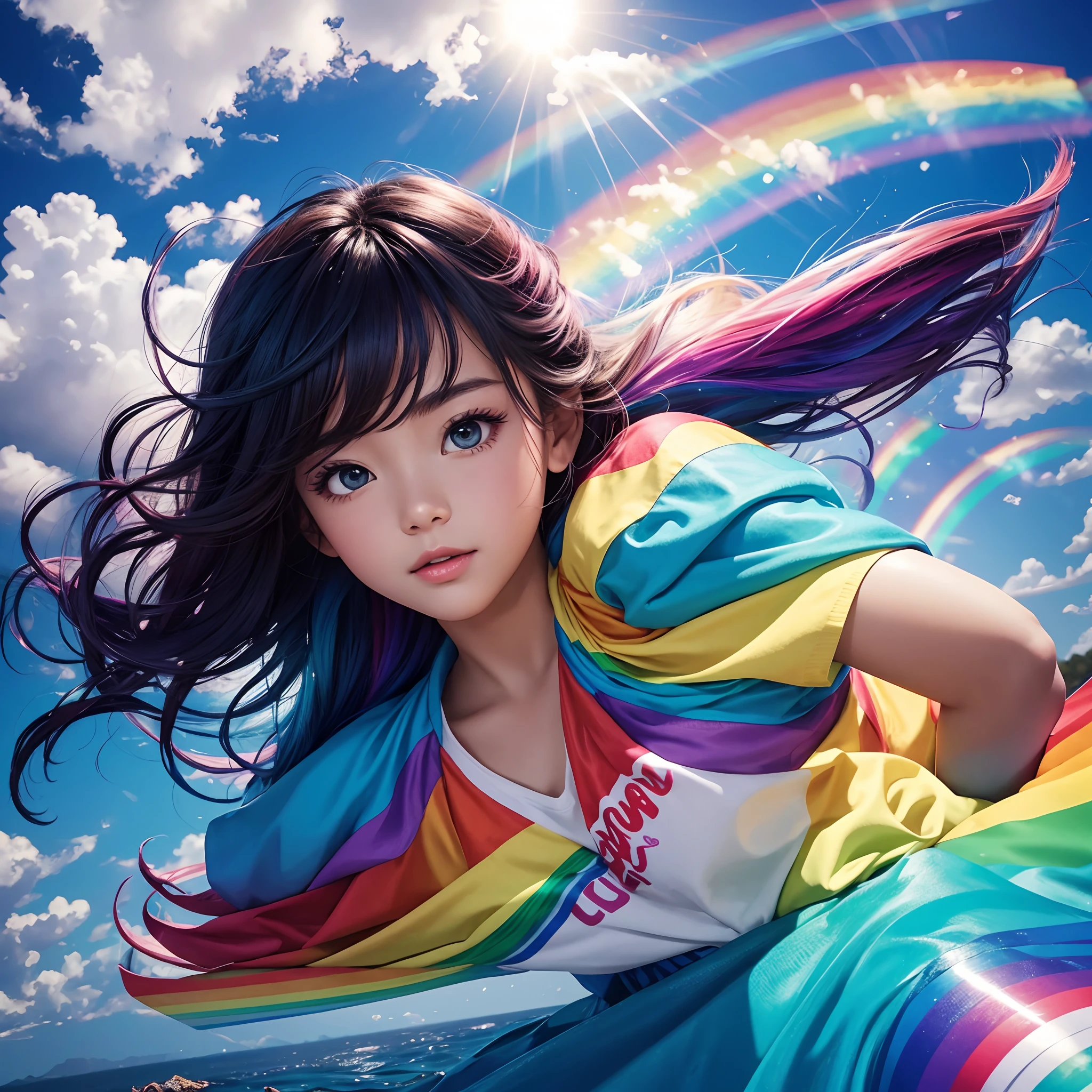 shoun　illustratio　pluma　Top image quality　Dreams　Hair flutters　childish　rainbows　8k thanks