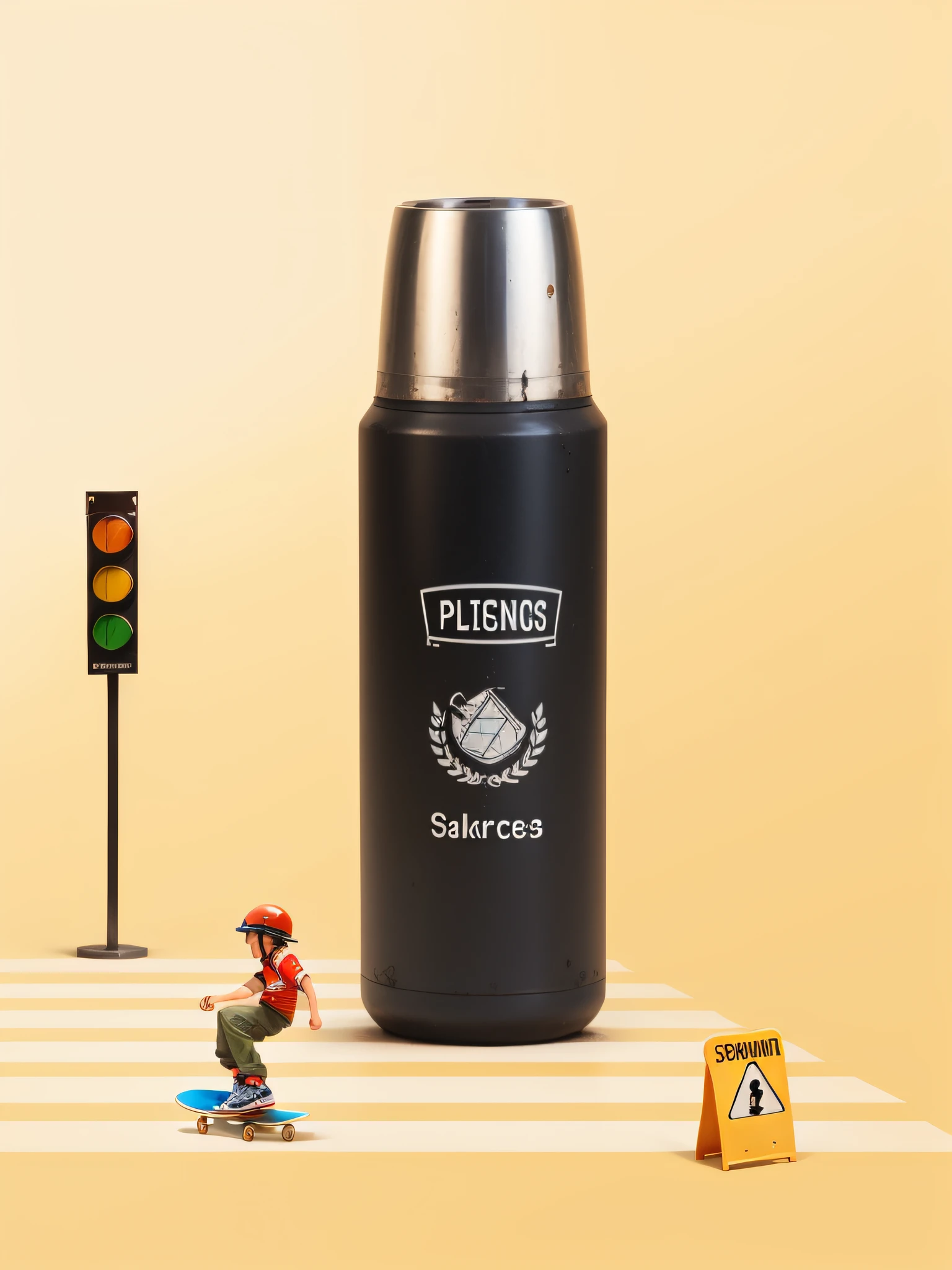 drinking glass，traffic light，Skateboarding for children，Indicates the platoon，zebra crossings，