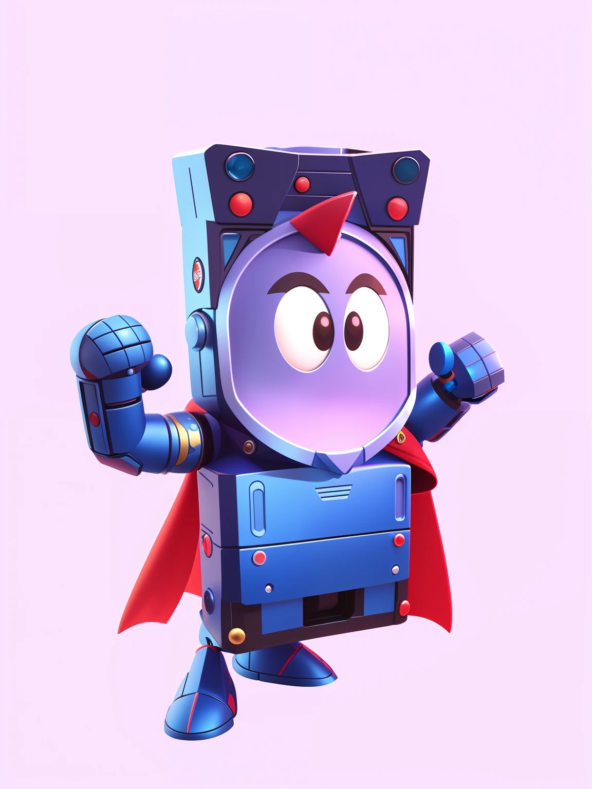 There is a blue robot，It is draped with a red cloak, promotional render, 3 d icon for mobile game, toonix character, tintoy characterdesign robot, 3D model of a Japanese mascot, toon render keyshot, toon boom render, depicted as a pixar character, 3d character, 3 d character, videogame character, blue face unreal engine