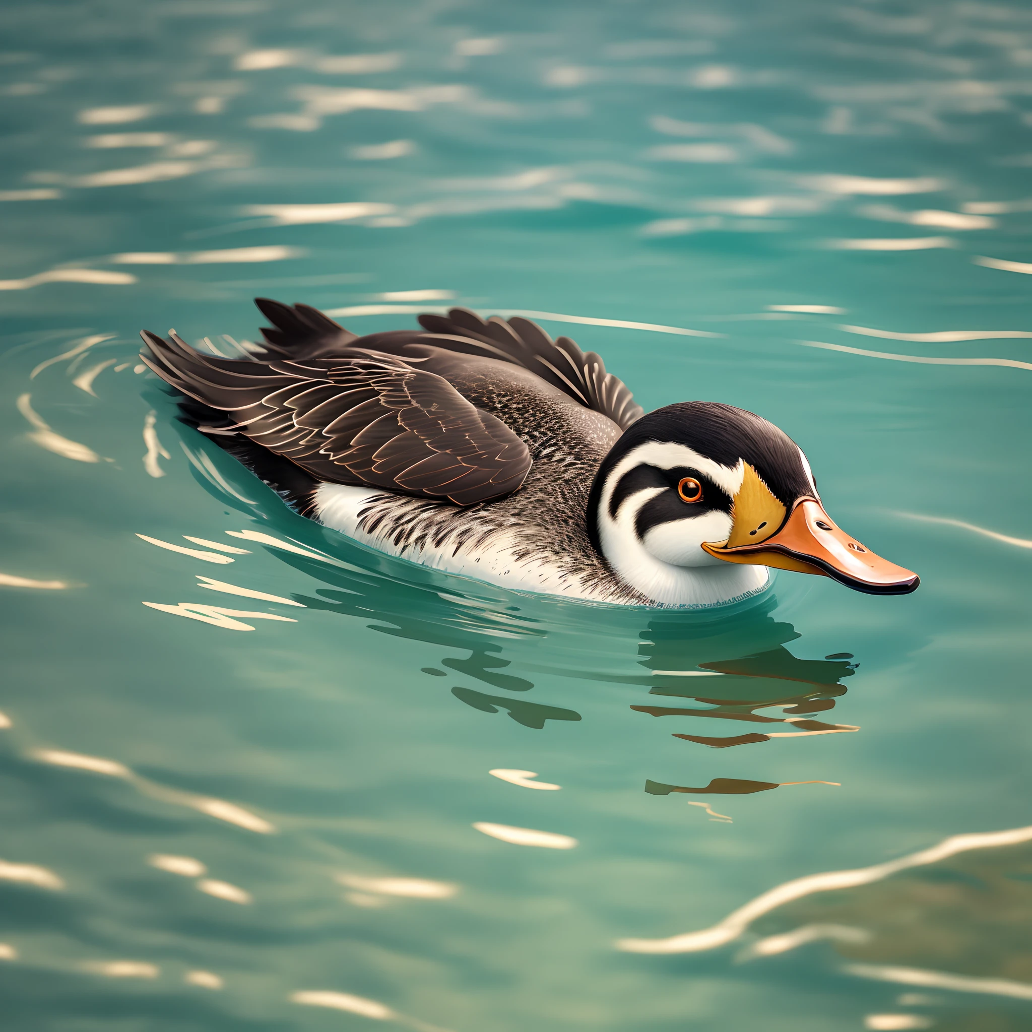 A duck swimming on the water