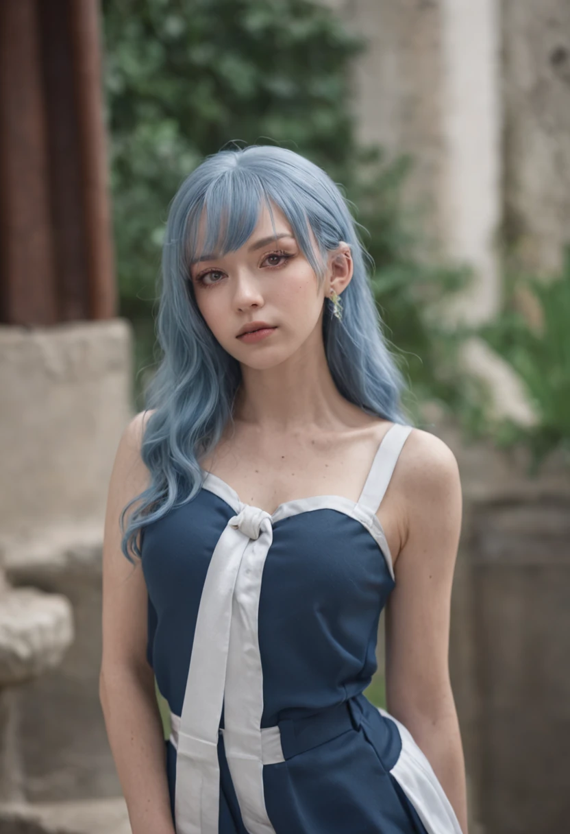 best qualityer, ultra - detailed, 1girll, 独奏, sitted, Blue hair, long whitr hair, Golden eyes, By bangs,Delicate blue prison uniform, tiese, staredown, Sobbing, (unholy:1.2), (Meets:1.3), (deep dark background, chain:1.3),handcuff,anklet,Prison doors,shackle,Refined face,manacles,Interrogation chair,In prison,After locking the iron door,camera,Dimly lit