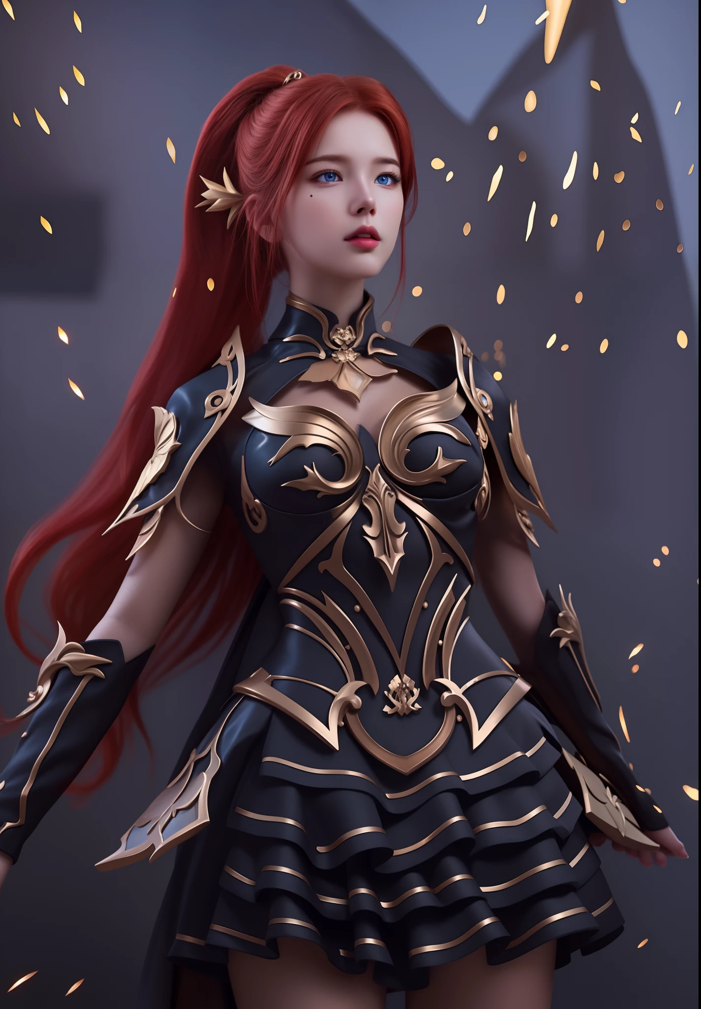 (hyperrealistic), (illustration), (high resolution), (8K), (extremely detailed), (best illustration), (beautiful detailed eyes), (best quality), (ultra-detailed), (masterpiece), (wallpaper), (photorealistic), (natural light), (rim lighting), (detailed face), (high detailed realistic skin texture), (anatomically correct), (solo), (1 girl), (high detailed realistic hair), (red hair:1.2), spike hair, (heterochromic eyes), (detailed blue eyes), (small moles under the eyes), (realistic big breasts:1.5), (plump breasts:1.3), (exposed nipple breasts:1.3), (long legs), (slender abs), (dynamic pose), (closed mouth:1.3), nsfw,