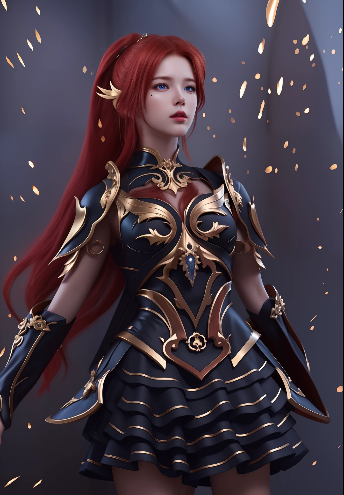 (hyperrealistic), (illustration), (high resolution), (8K), (extremely detailed), (best illustration), (beautiful detailed eyes), (best quality), (ultra-detailed), (masterpiece), (wallpaper), (photorealistic), (natural light), (rim lighting), (detailed face), (high detailed realistic skin texture), (anatomically correct), (solo), (1 girl), (high detailed realistic hair), (red hair:1.2), spike hair, (heterochromic eyes), (detailed blue eyes), (small moles under the eyes), (realistic big breasts:1.5), (plump breasts:1.3), (exposed nipple breasts:1.3), (long legs), (slender abs), (dynamic pose), (closed mouth:1.3), nsfw,
