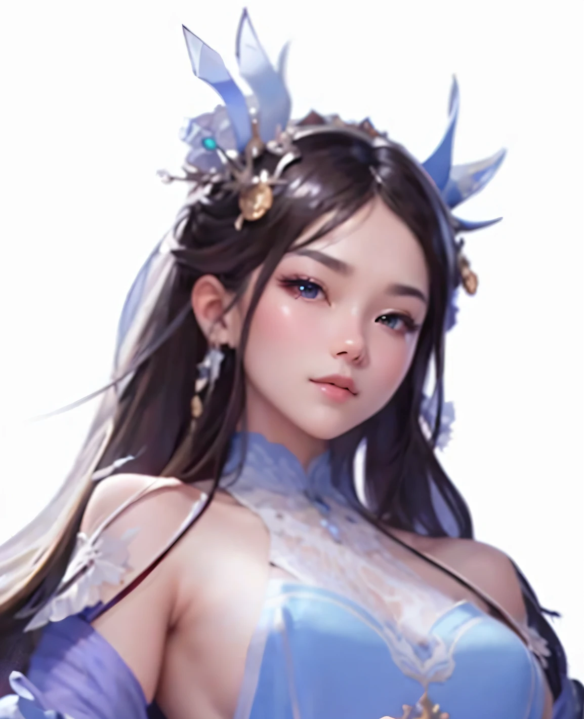 1girl in a blue dress with a crown on her head, g liulian art style, trending on cgstation, guweiz, yun ling, artwork in the style of guweiz, by Fan Qi, by Yang J, smooth anime cg art, zmonzheng, chinese girl, by Li Song, fanart best artstation, fantasy art style,super beauty,beautiful,masterpiece,8k,16k,wallpaper,detailed,