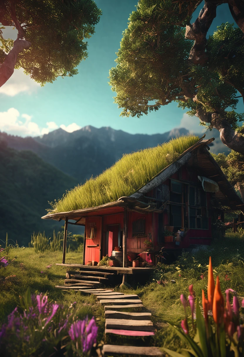 Surrounded by mountains,There is a lonely grass house。The open space outside the hut is full of herbs,The medicinal aroma is overflowing。