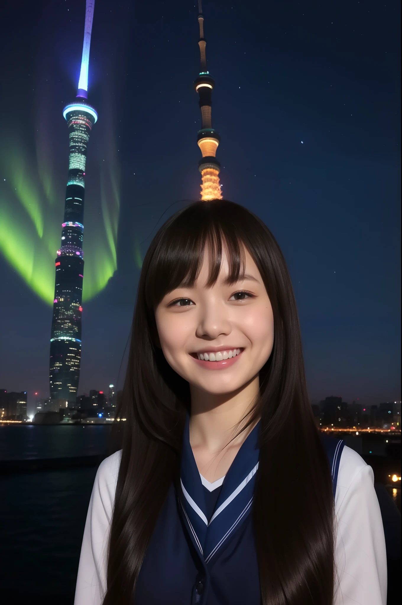 A smile、hi-school girl、校服、stele、Tokyo Skytree、Aurora