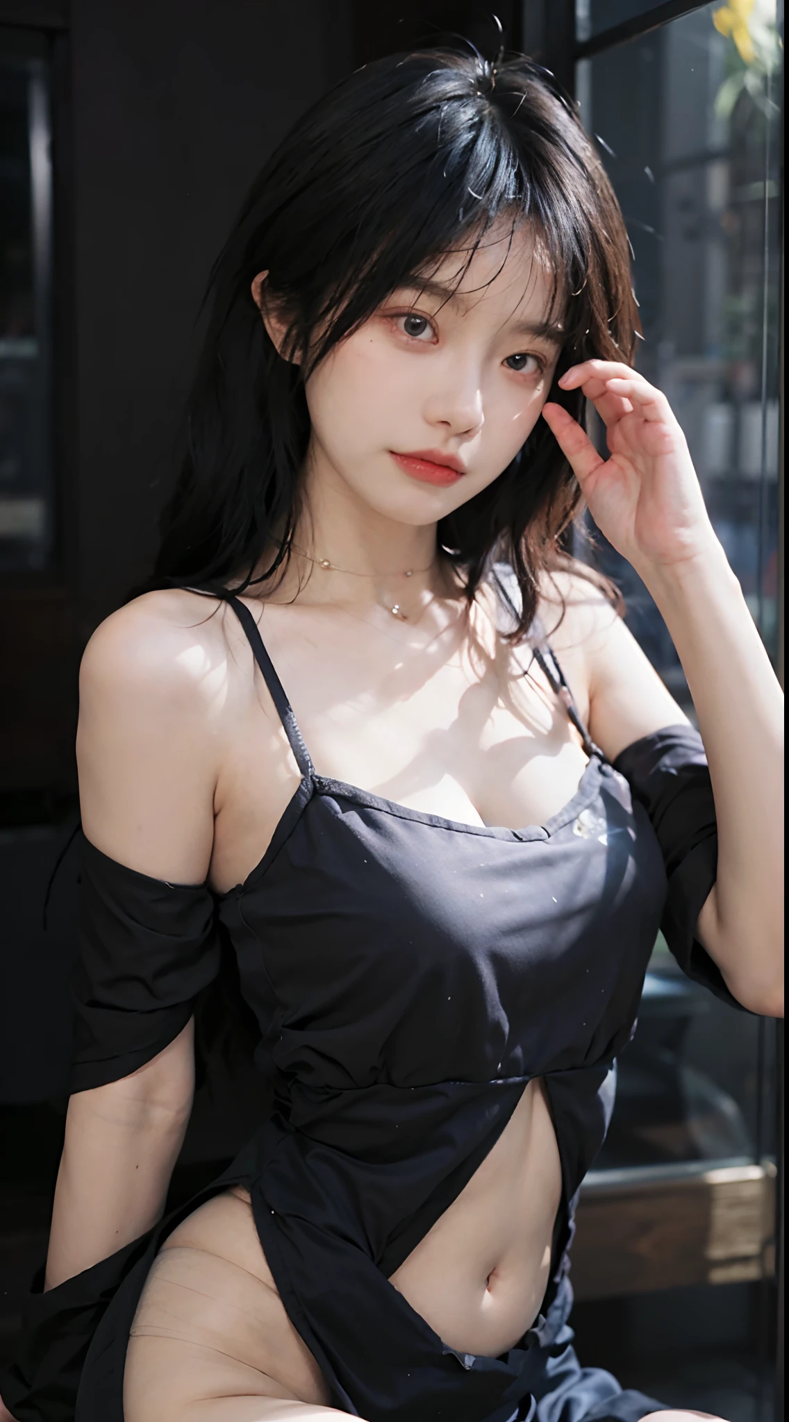 An innocent 20-year-old girl、((Tank top, Dramatic Pose)),smile,shortcut,natural Park、RAW Photos, (8k、highest quality、masterpiece:1.2)、(Intricate details:1.4)、(Photorealistic:1.4)、Octane Rendering、Complex 3D rendering with ultra-detail, Studio Soft Light, Rim Light, Vivid details, Super Detail, Realistic skin texture, Detailed aspect, Beautiful details in the eyes, Highly detailed CG Unity 16k wallpaper, compensate, (Detailed Background:1.2), Glowing Skin, whole body、Cleavage,((Standing with hands behind back、Leaning forward、Angle from above)), Lift your arms to show your armpits, Black armpit hair grows, ((black armpit hair:1.6))