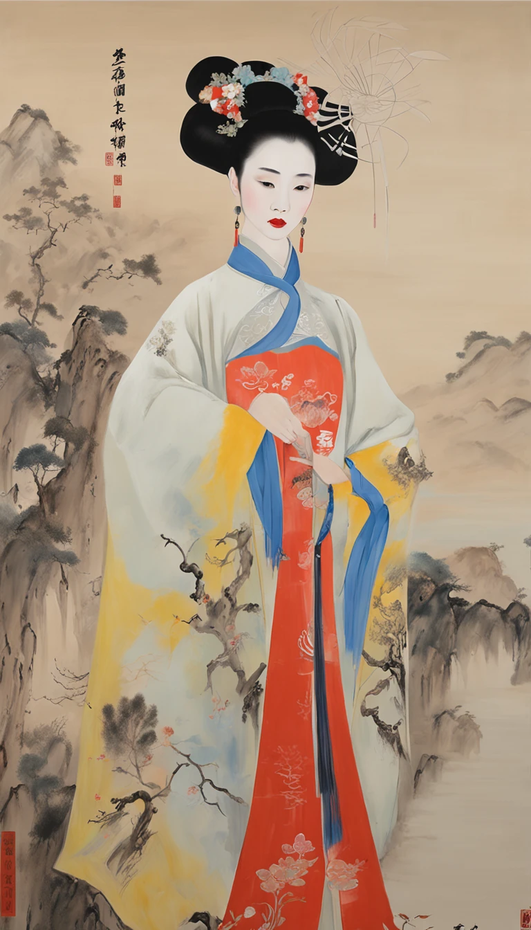Poster of Chinese opera works,Woman in black dress, Hanfu, Inspired by Huang Ji, inspired by Han Gan, Palace , A girl in Hanfu, inspired by Wang Fu, inspired by Yun-Fei Ji, flower field, Wearing ancient Chinese clothes, Inspired by Wang Hui, nanquan, White Hanfu, inspired by Gu An