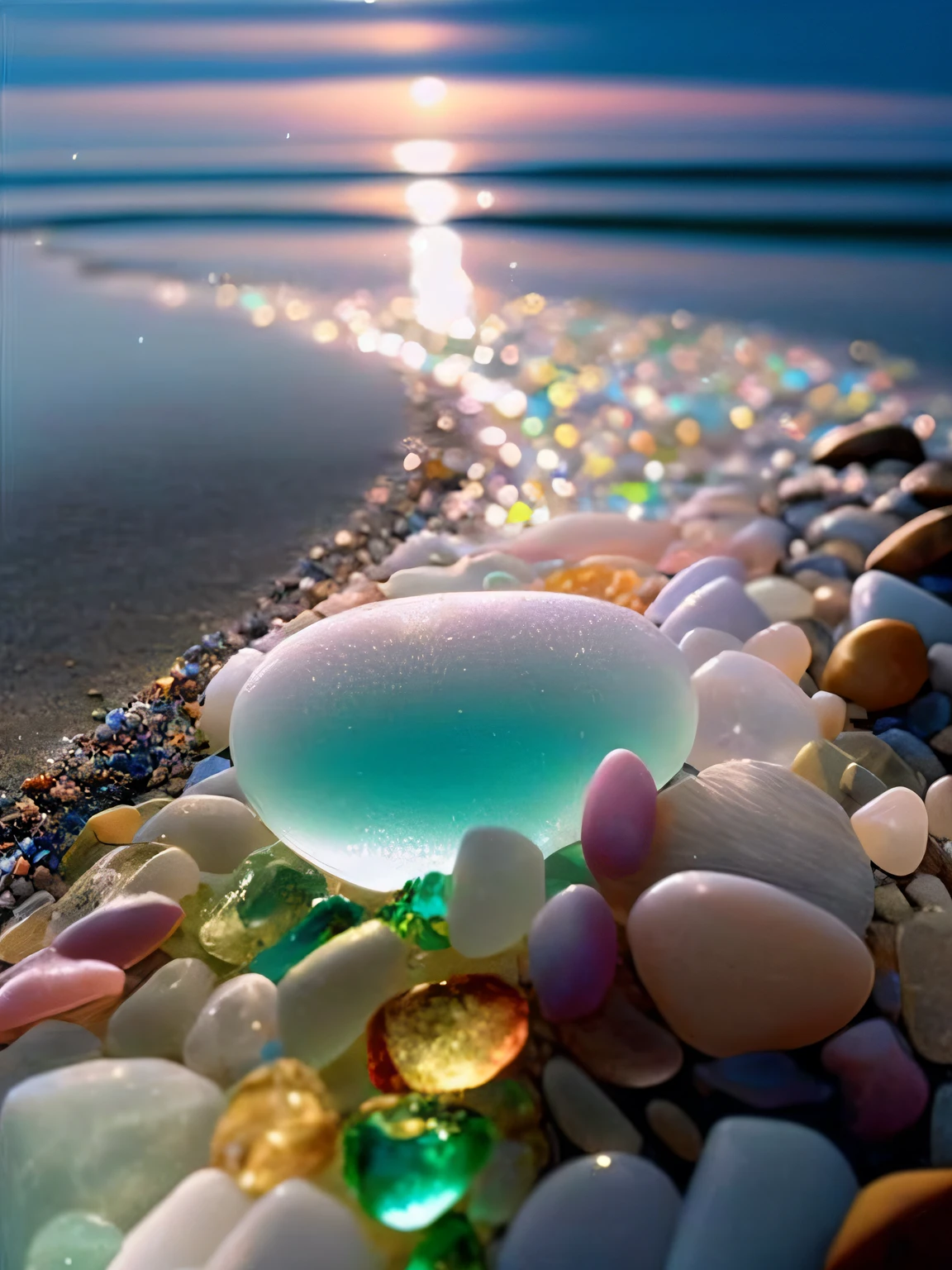 Close-up of the beach with lots of stones and pebbles, Magical beach, Sea glass, Beautiful rainbow colors, Beautiful colors, beautiful opalescent colours, glistening seafoam, breathtaking colors, with beautiful colors, serene colors, startling colors, Beautiful!!!!!!!!!!!!, Water refraction!!, Beautiful crystals, Beautiful!!!!!!!!!, Stunning colors, sea like jelly