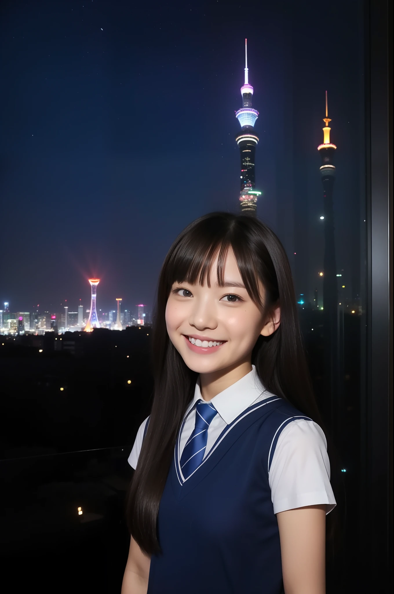 A smile、hi-school girl、校服、stele、Tokyo Skytree、Aurora