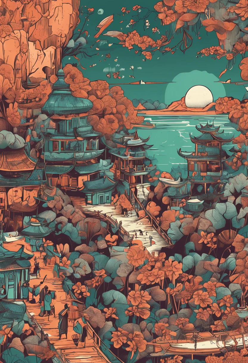 I want an illustration about tea culture,High-definition illustrations