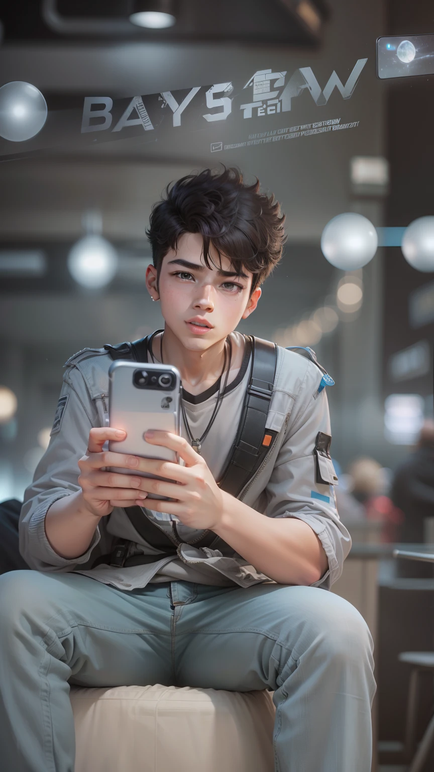 Boy With Phone futuristic background realistic face 8K ultra high quality Hd