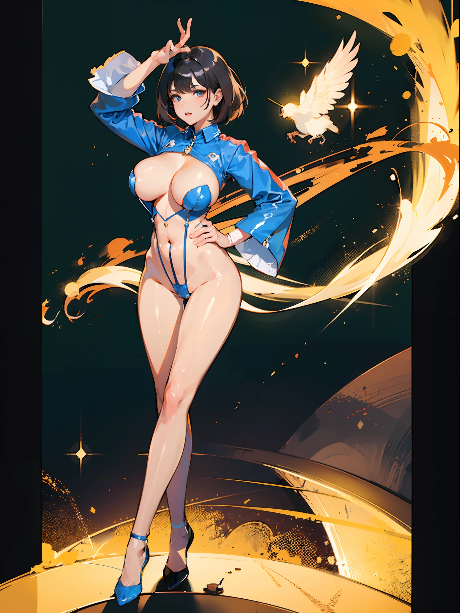 one-girl,(Solo:1.4),Blend polygons,short detailed hair,Solo,Pretty big breasts,Pose for photos in colorful tights and stockings, Levitin jumpsuit, Wear colored tights, Wear colored latex clothing, full body shot of, tight attire, full bodyesbian! Pretty face。Cinema lenses,Global light,Ambiguous scenes。