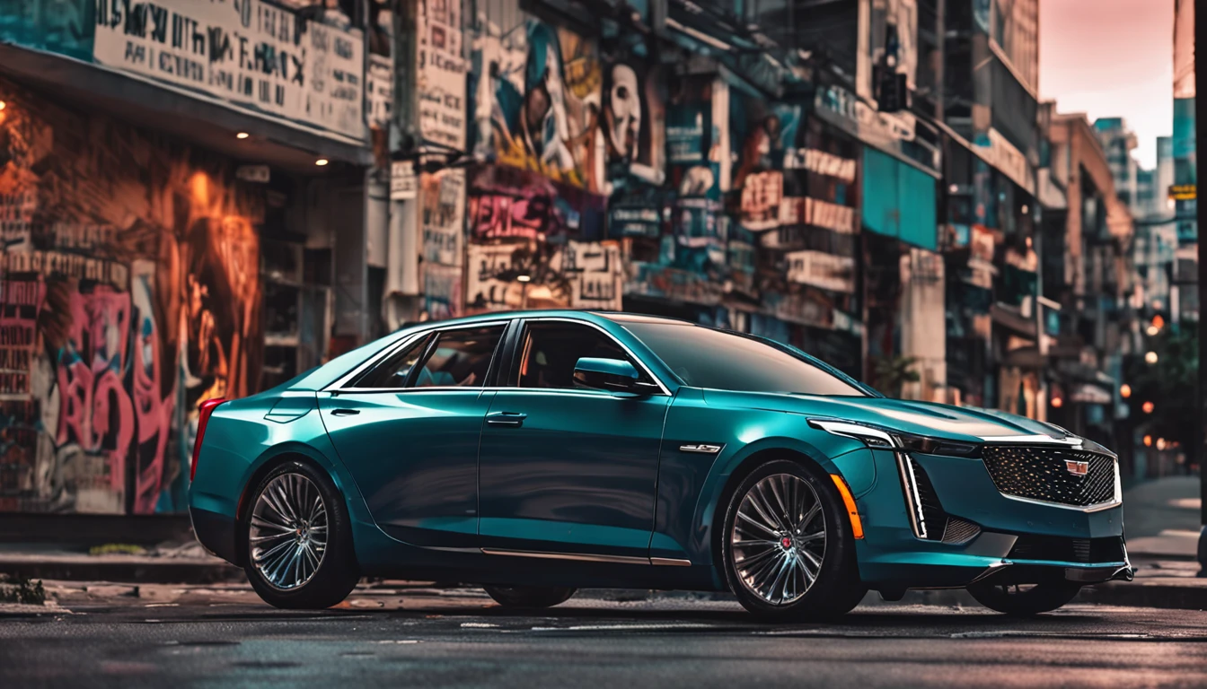 Close-up of Cadillac CT4 series car parked on a city street, wallpaper mobile, filmposter, TV wallpaper, As a matrix, Inspirational poster,Silver Cadillac CT4 car, Money falls from the sky,Movie wallpaper 4k, Movie 4K wallpaper, LUT matrix, poster for!!!, Grand Theft Auto V poster style, automotive photography, cinematic matte illustration, matte digital illustration, Paper awesome wallpaper, Matte paint movie poster, GTA loading screen art, wallpaper mobile
